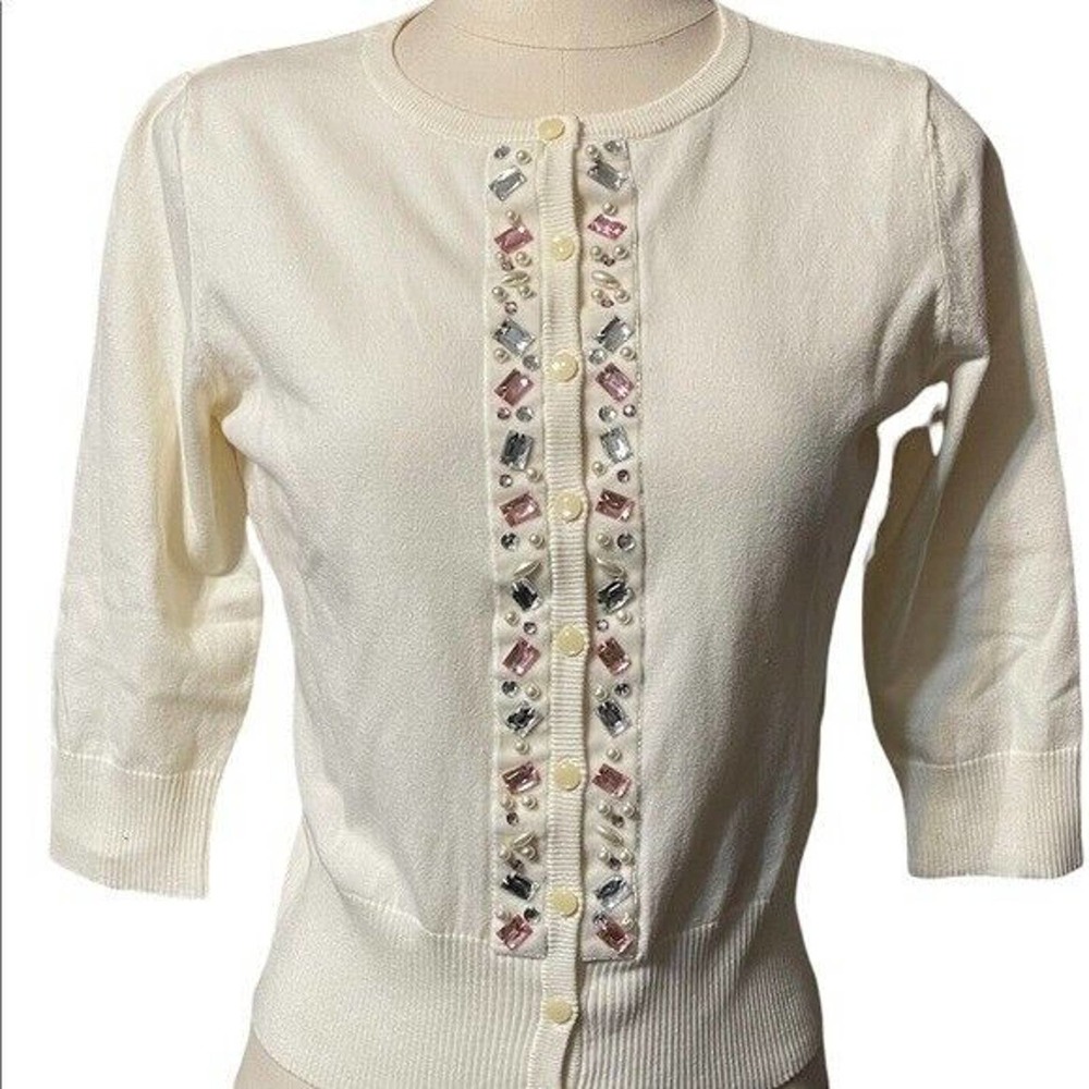 Vintage Sweater with hand sewn crystals and pearls. Size Small not marked.